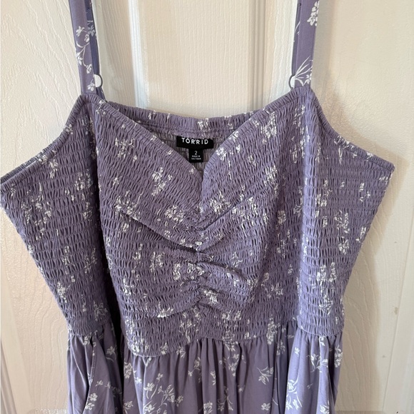 NWOT Torrid Purple Floral smocked midi Sundress - Picture 3 of 6
